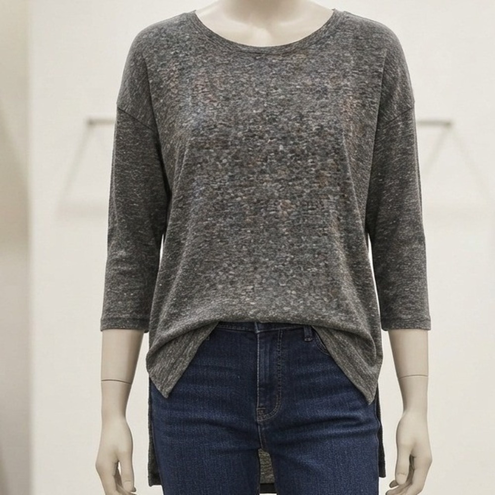 Old Navy Womens Charcoal Marl High Low Textured Tunic Top Size S 3/4 Sleeve Slit
